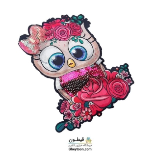 تکه دوزی عروسکی چراغ دار جغد پاپیون صورتی