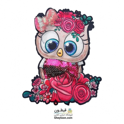 تکه دوزی عروسکی چراغ دار جغد پاپیون صورتی