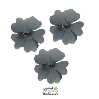 گل ریز دو لایه برجسته کریستال دار (مروارید کوچک) طوسی روشن