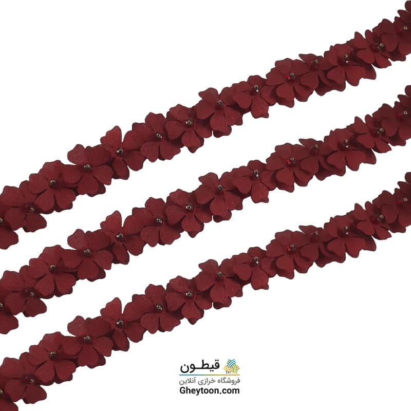 گل ریز دو لایه برجسته کریستال دار (مروارید کوچک) زرشکی تیره