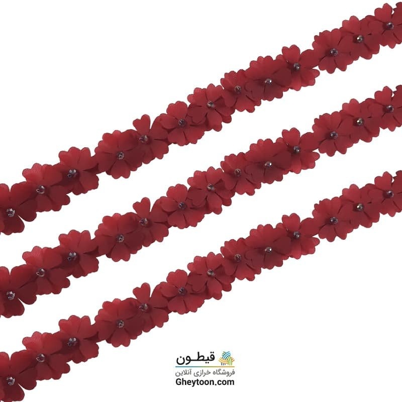 گل ریز دو لایه برجسته کریستال دار (مروارید کوچک) زرشکی روشن