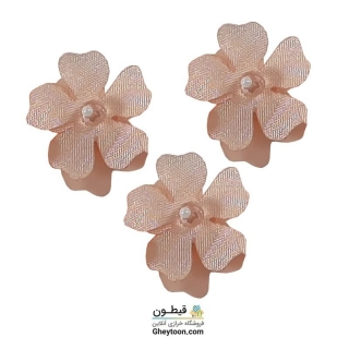 گل ریز دو لایه برجسته کریستال دار (مروارید کوچک) گلبهی روشن با کریستال صورتی