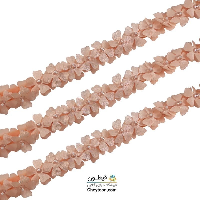 گل ریز دو لایه برجسته کریستال دار (مروارید کوچک) گلبهی روشن با کریستال صورتی
