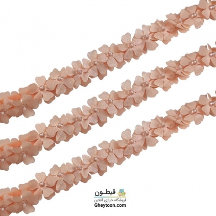 گل ریز دو لایه برجسته کریستال دار (مروارید کوچک) گلبهی روشن با کریستال صورتی