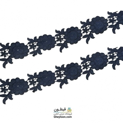 نوار گل گیپور سرمه ای مروارید دار