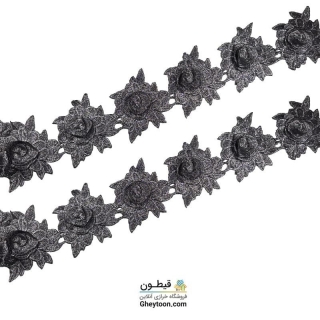 نوار گل رز گلدوزی برگ دار متری