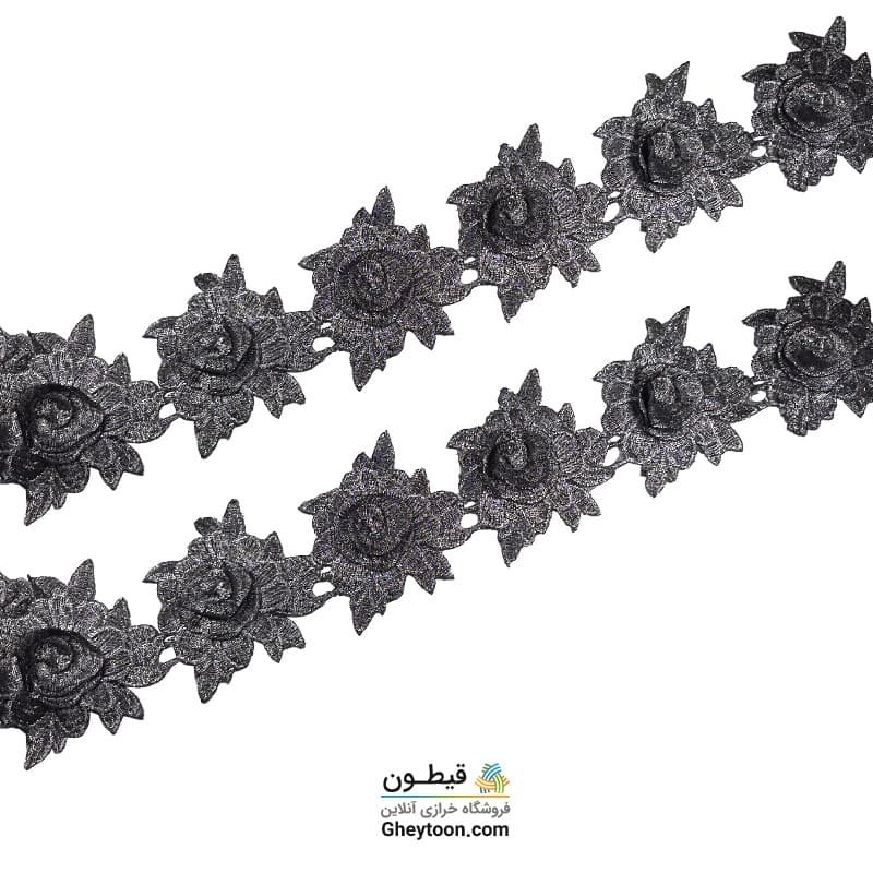 نوار گل رز گلدوزی برگ دار متری
