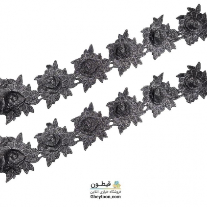 نوار گل رز گلدوزی برگ دار متری