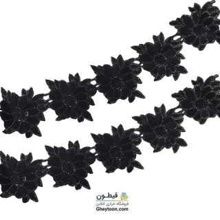 نوار گل رز گلدوزی برگ دار متری