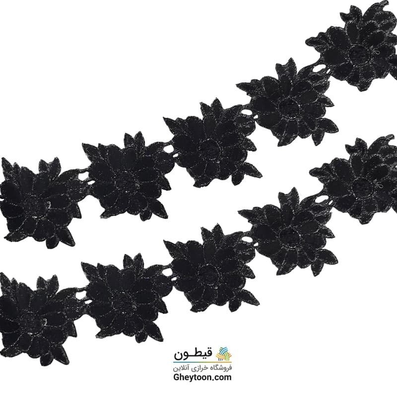 نوار گل رز گلدوزی برگ دار متری