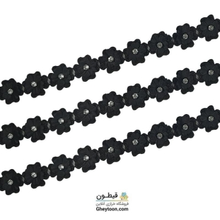 نوار گل شکوفه نگین دار ریز مشکی