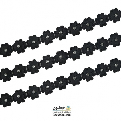 نوار گل شکوفه نگین دار ریز مشکی
