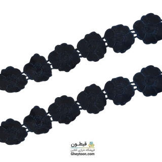 نوار گل رز گلدوزی بدون برگ سبز آبی متری