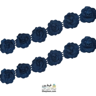 نوار گل رز گلدوزی بدون برگ سبز آبی متری