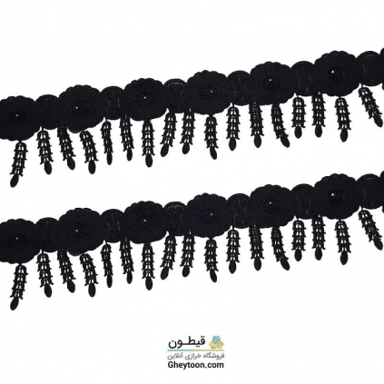 نوار گل مشکی متوسط مروارید دار برگ آویز دار