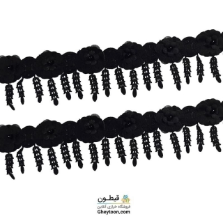 نوار گل مشکی متوسط مروارید دار برگ آویز دار