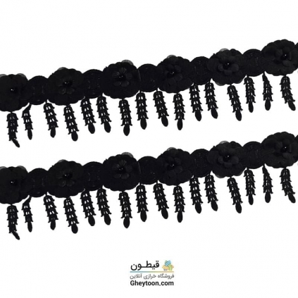 نوار گل مشکی متوسط مروارید دار برگ آویز دار