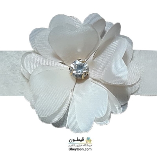 نوار گل حریر جنس ساتن کوچک نگین دار سفید