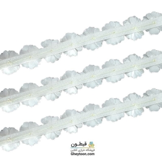 نوار گل حریر جنس ساتن کوچک نگین دار سفید