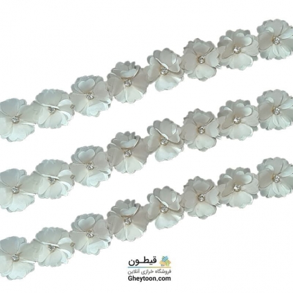 نوار گل حریر جنس ساتن کوچک نگین دار سفید