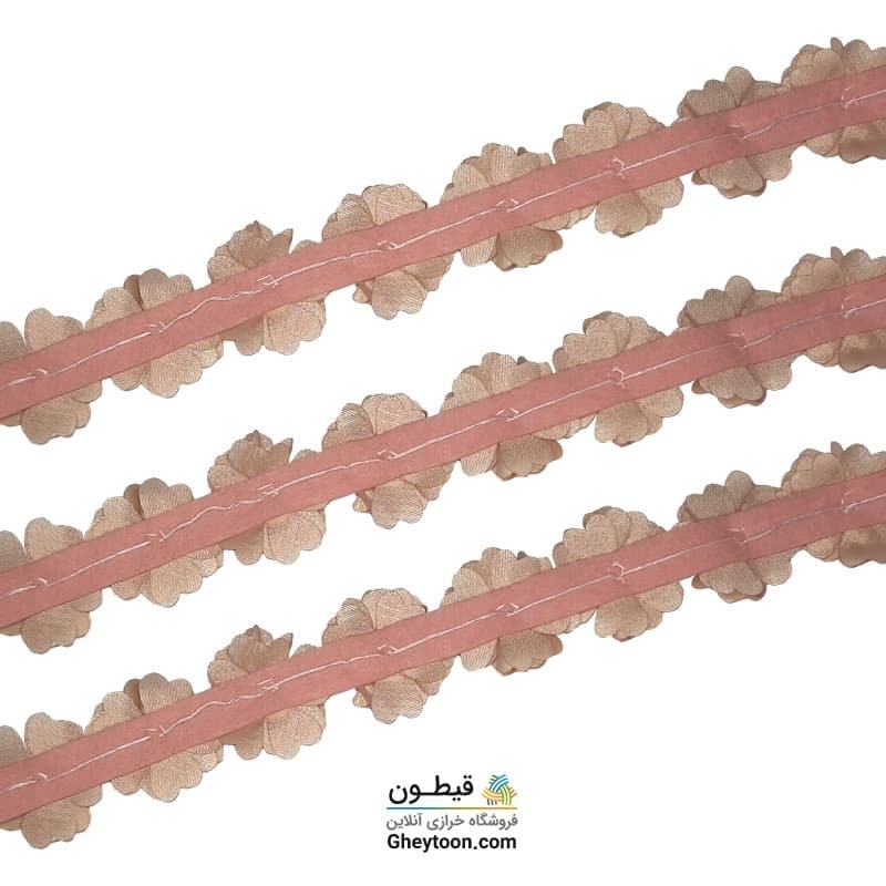نوار گل حریر جنس ساتن کوچک نگین دار گلبهی