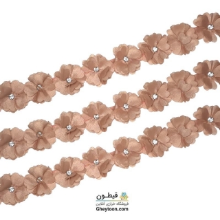 نوار گل حریر جنس ساتن کوچک نگین دار گلبهی