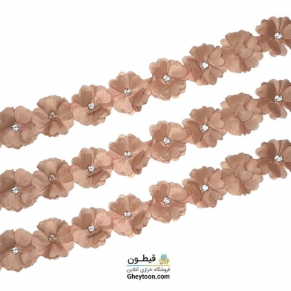 نوار گل حریر جنس ساتن کوچک نگین دار گلبهی