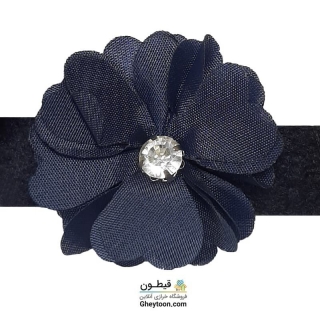 نوار گل حریر جنس ساتن کوچک نگین دار سرمه ای