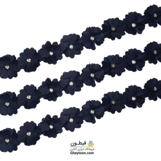 نوار گل حریر جنس ساتن کوچک نگین دار سرمه ای