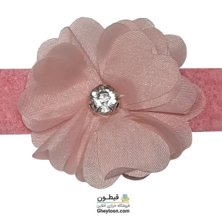 نوار گل حریر جنس ساتن کوچک نگین دار صورتی