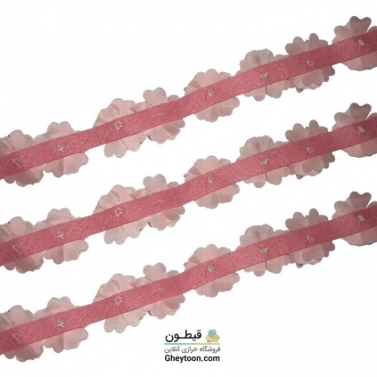 نوار گل حریر جنس ساتن کوچک نگین دار صورتی