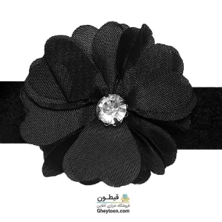نوار گل حریر جنس ساتن کوچک نگین دار مشکی