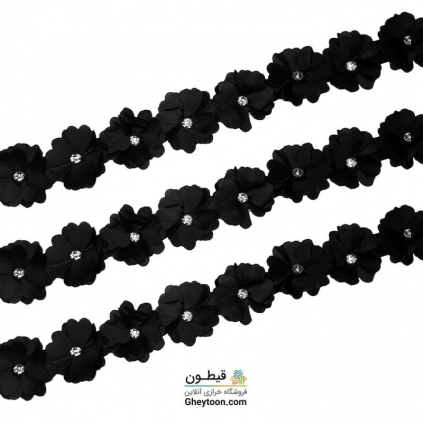 نوار گل حریر جنس ساتن کوچک نگین دار مشکی