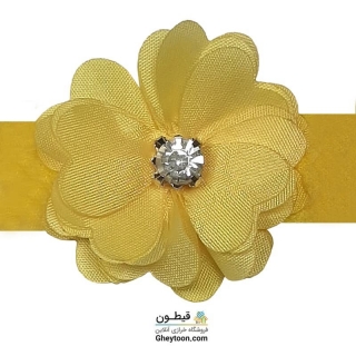 نوار گل حریر جنس ساتن کوچک نگین دار زرد