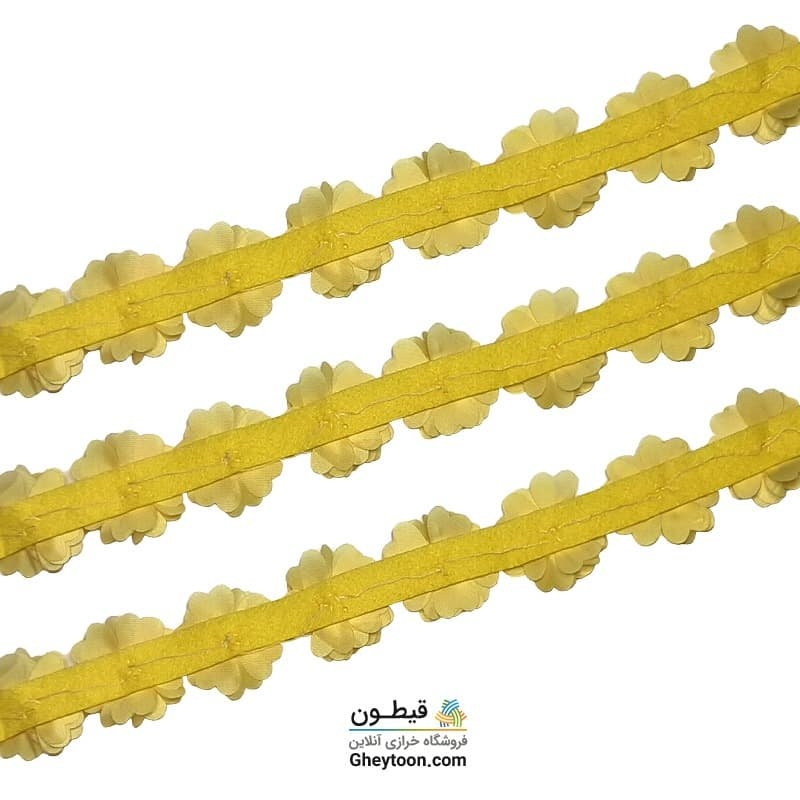 نوار گل حریر جنس ساتن کوچک نگین دار زرد