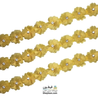 نوار گل حریر جنس ساتن کوچک نگین دار زرد