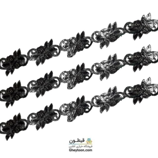 نوار و اپلیکه گل و برگ نگین اپلیکه ای حرارتی مشکی