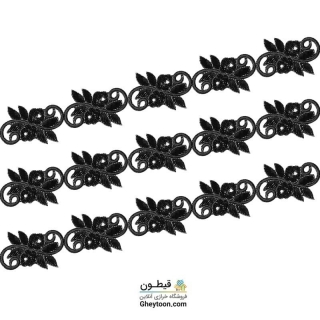 نوار و اپلیکه گل و برگ نگین اپلیکه ای حرارتی مشکی