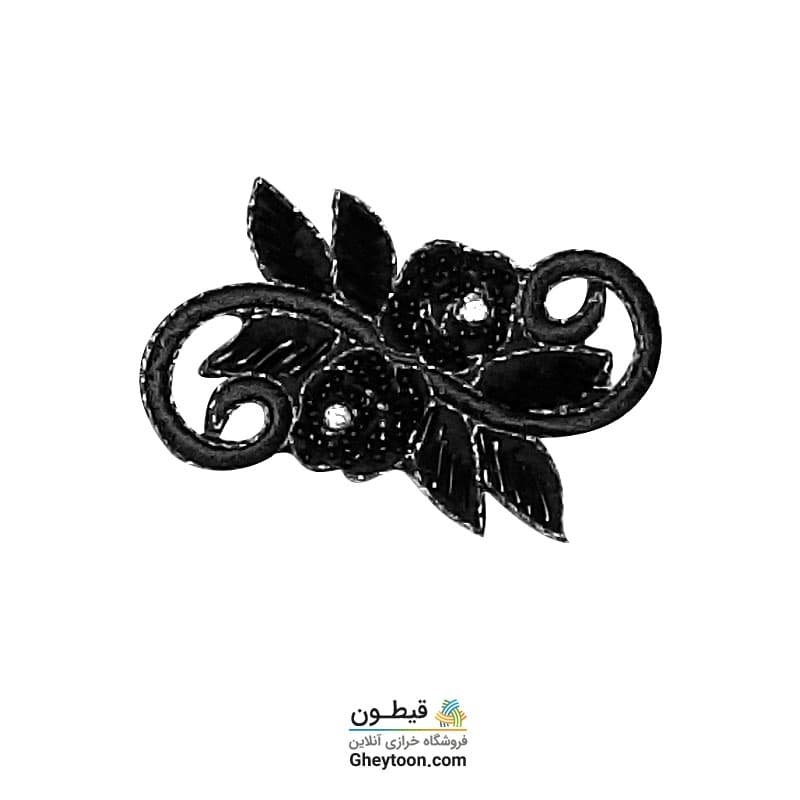 نوار و اپلیکه گل و برگ نگین اپلیکه ای حرارتی مشکی