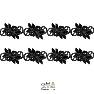 نوار و اپلیکه گل و برگ نگین اپلیکه ای حرارتی مشکی
