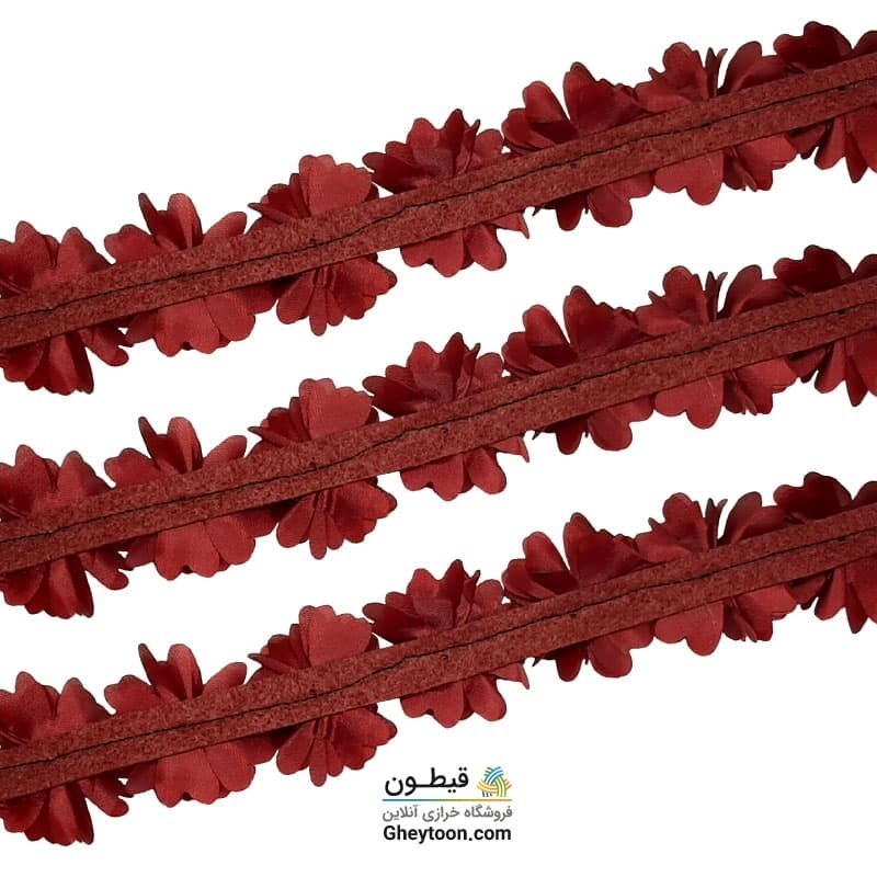 گل حریر جنس ساتن سایز کوچک متری زرشکی