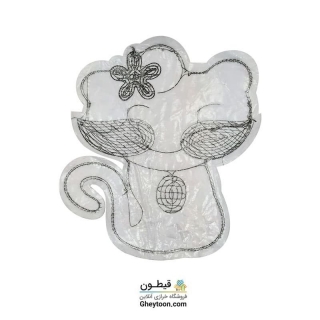 استیکر پولکی گربه موهر دار سفید گل صورتی