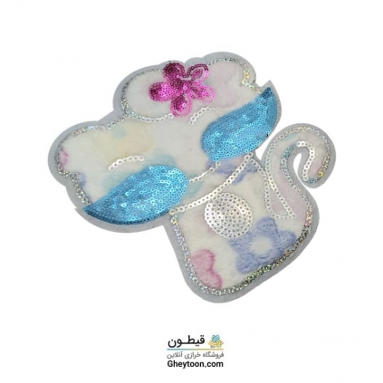 استیکر پولکی گربه موهر دار سفید گل صورتی