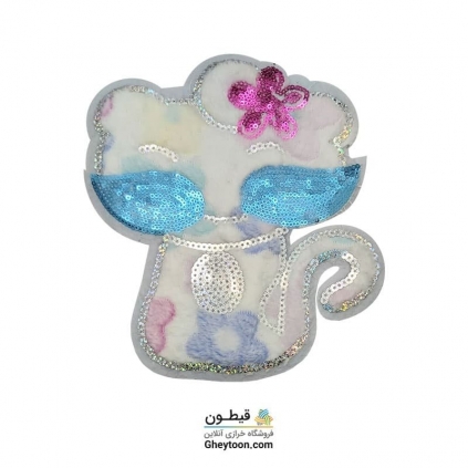 استیکر پولکی گربه موهر دار سفید گل صورتی