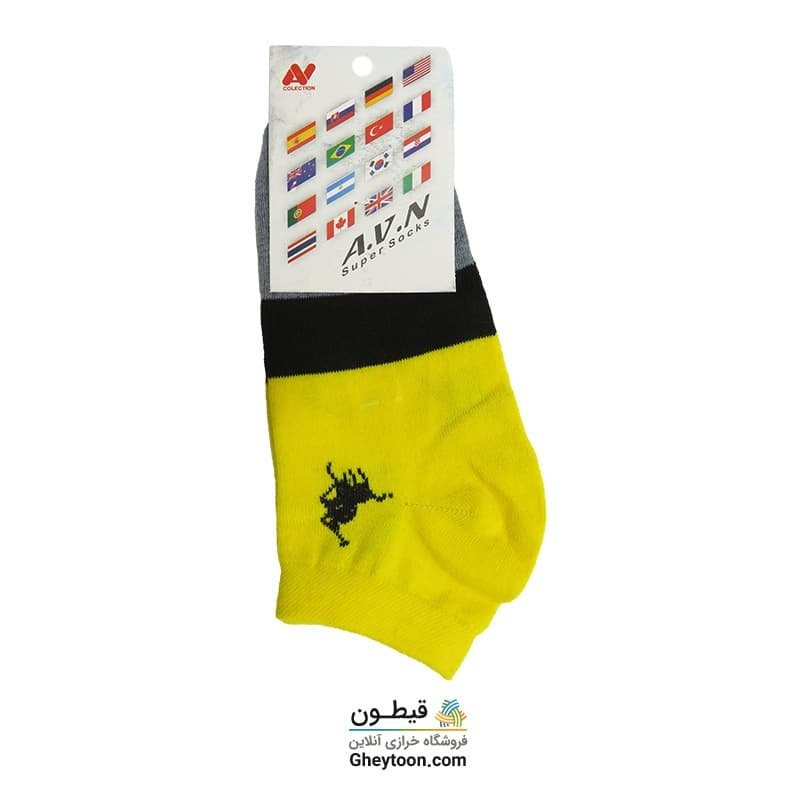 جوراب نیم ساق زرد مشکی طوسی