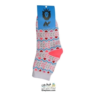 جوراب سفید قلبی ریز پاشنه صورتی