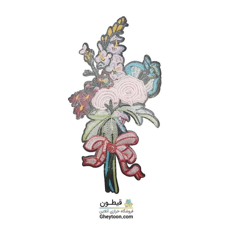 تکه دوزی دسته گل پاپیون قرمز