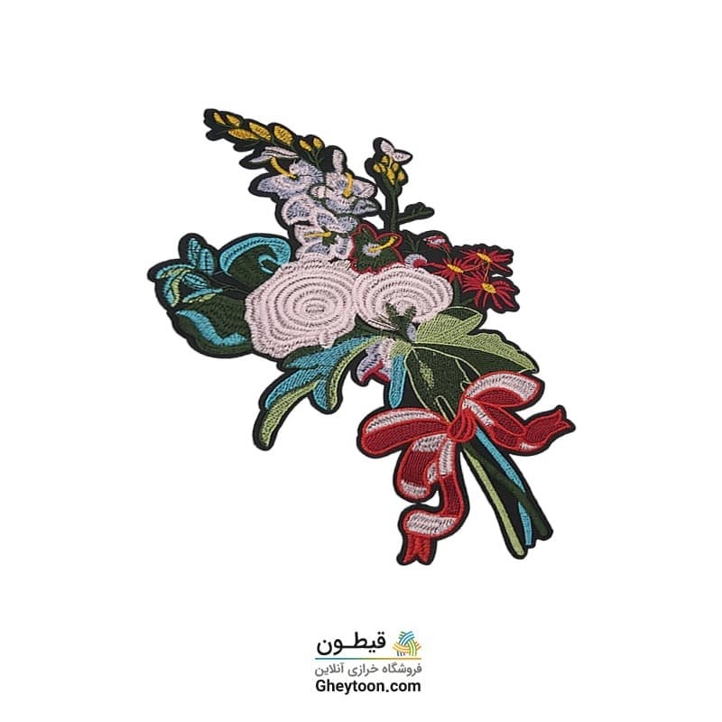 تکه دوزی دسته گل پاپیون قرمز