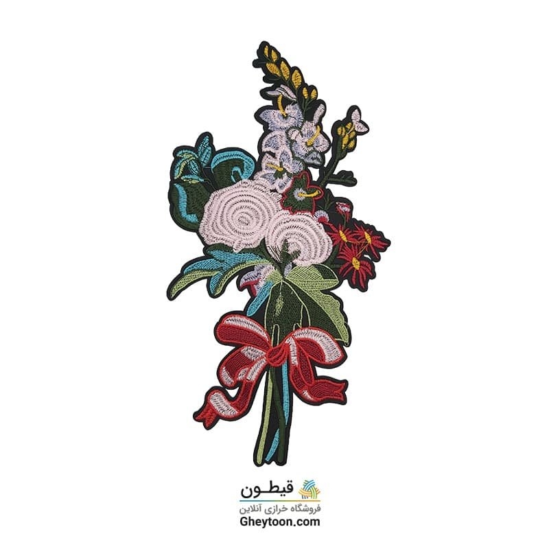 تکه دوزی دسته گل پاپیون قرمز