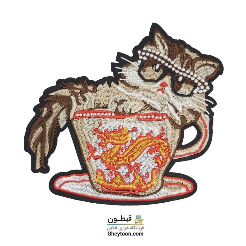 تکه دوزی گلدوزی گربه فنجونی